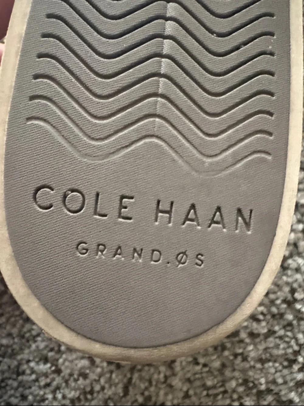 Cole Haan Light Gray Patent Penny Loafers with White Sole